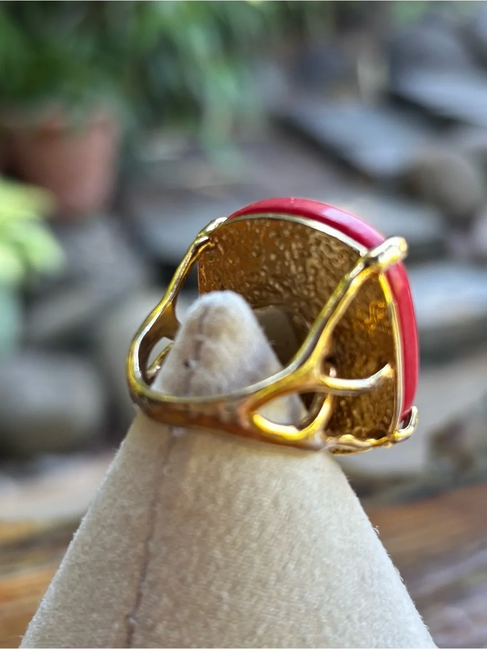 Chloe + Isabel Gold Ring with Coral Pink Stone